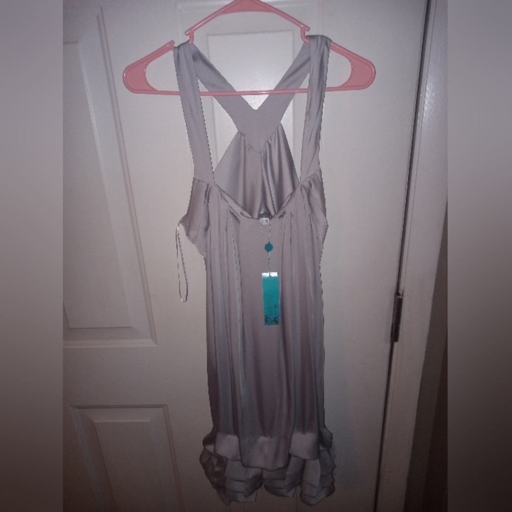 Monsoon Fusion Shiny Silver Party Dress UK 12 US 14 100% polyester NWT